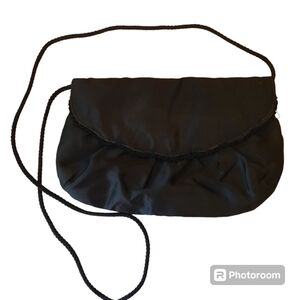 R.O.C. black satin party clutch, c. 1995
